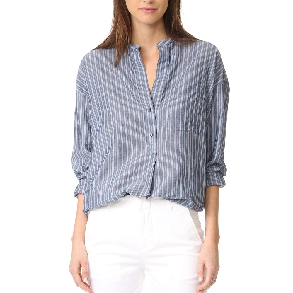 Vince Wide Stripe Oversized Pullover Blouse Coastal Chambray NWT Size S $295 - Picture 4 of 16